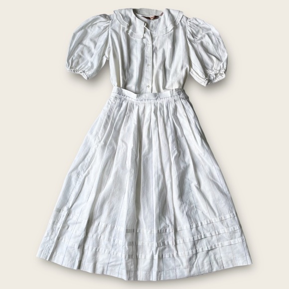 Vtg Henry Grethel 80s White Linen Cotton Skirt Set Prairie Coastal Cottagecore - Picture 4 of 16